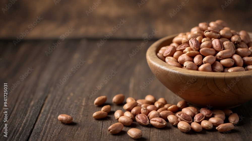Pinto Beans on Wood Background with Ample Copy Space. Pinto Beans on Wood Background with Ample Copy Space.