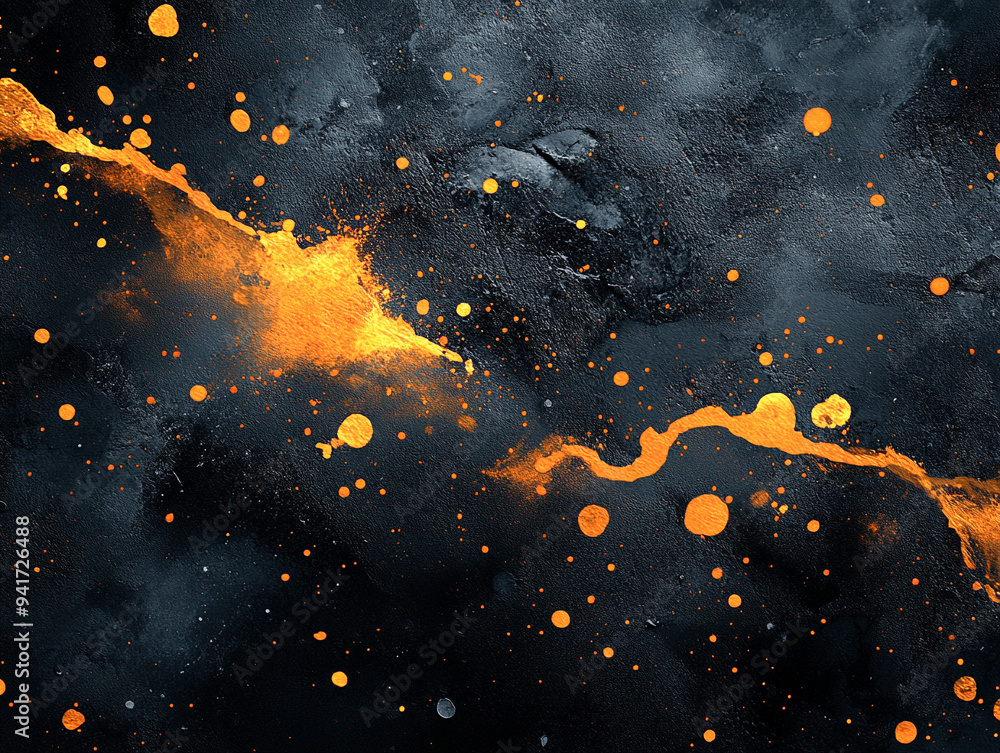 Abstract background black pattern with orange paint splatter Abstract background black pattern with orange paint splatter