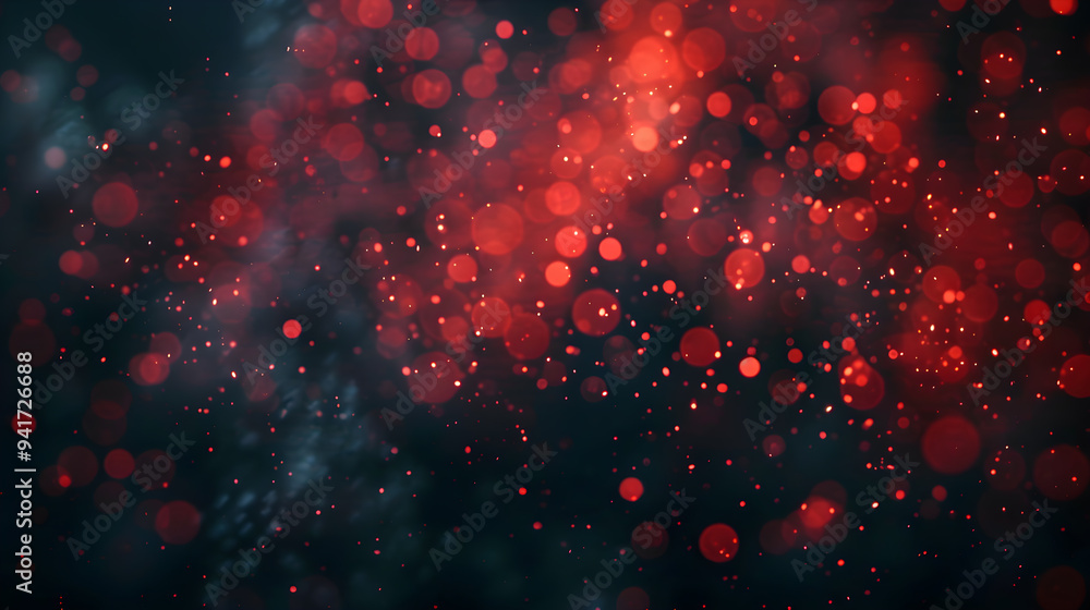 Fototapeta premium Dark background with red bokeh and sparkling lights.