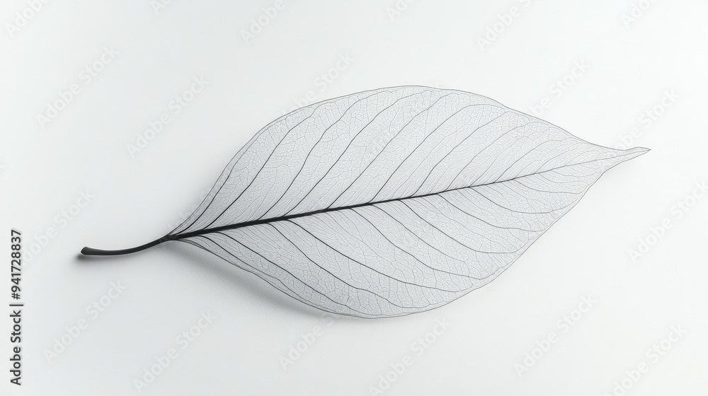 Elegant, flowing lines forming a single leaf silhouette with subtle detail, representing natureas simplicity on a white background. Elegant, flowing lines forming a single leaf silhouette with subtle detail, representing natureas simplicity on a white background.