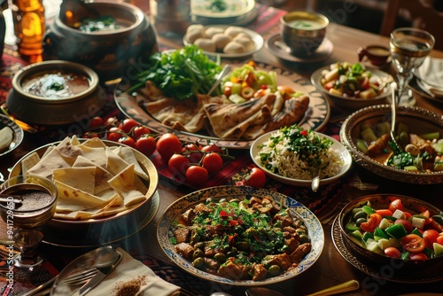 Delicious and Abundant Spread of Food on a Table photo