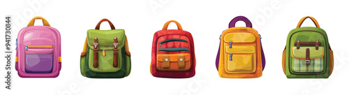 Set of school backpacks. Vector illustration