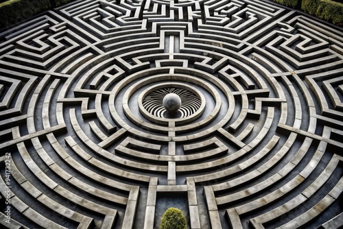 Geometric Labyrinth, Intricate, Black-White, Escheresque photo