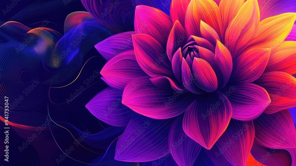 Abstract dahlia with vibrant neon lines, geometric shapes, and bright colors, set against a dynamic vector background Abstract dahlia with vibrant neon lines, geometric shapes, and bright colors, set against a dynamic vector background
