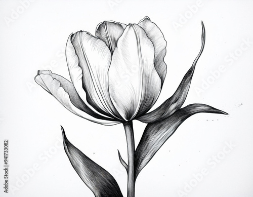 Wallpaper Mural Closeup Illustration of a White Tulip Elegant Floral Art Torontodigital.ca