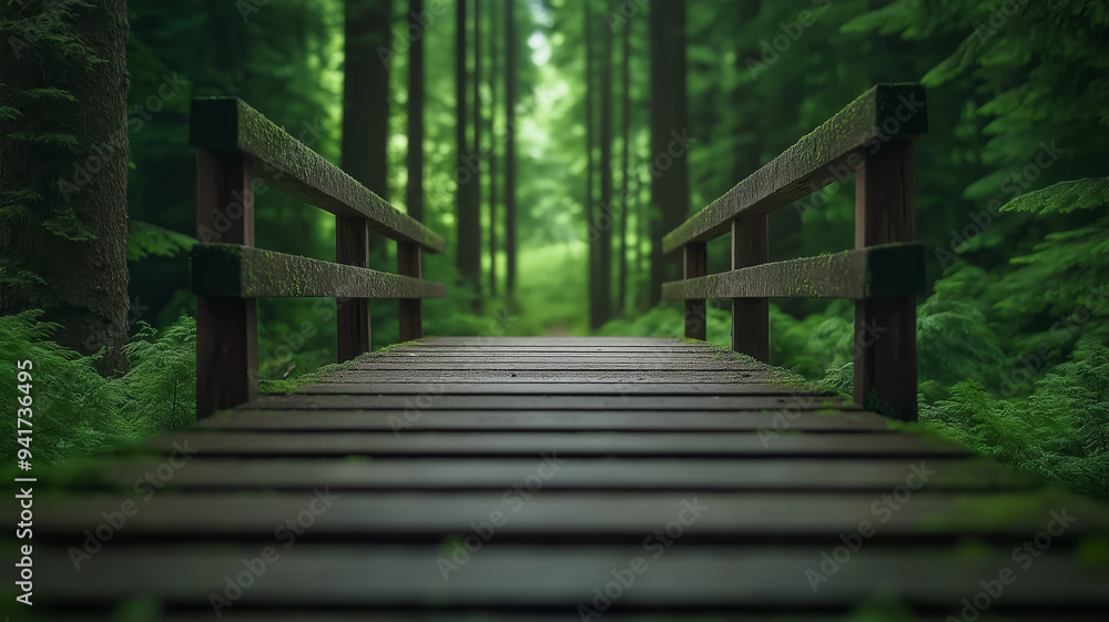 Rustic wooden bridge nestled in a secluded forest, surrounded by towering pine trees, soft light creating a magical atmosphere, leaves gently rustling in the breeze Rustic wooden bridge nestled in a secluded forest, surrounded by towering pine trees, soft light creating a magical atmosphere, leaves gently rustling in the breeze