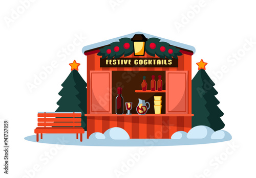 Christmas Mulled Wine and Festive Drinks Kiosk, New Year holidays shop on the market