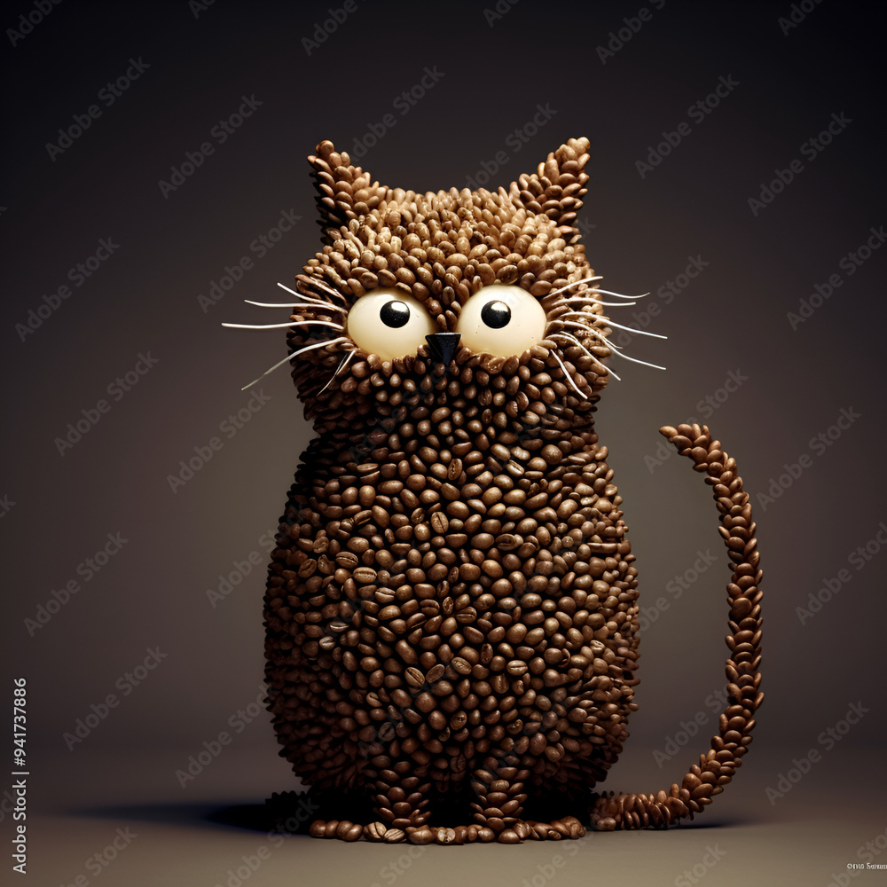 Obraz premium cat figure made of coffee beans