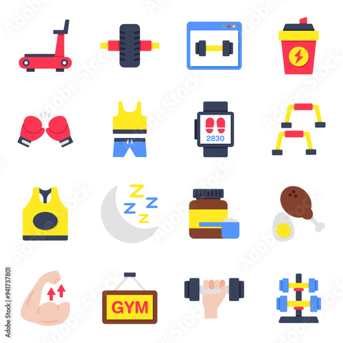 Set of Workout Flat Icons

