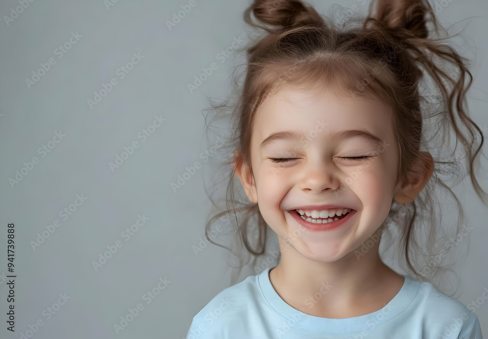 A joyful girl with a bright smile and playful hair, embodying childhood happiness and innocence in a serene setting. A joyful girl with a bright smile and playful hair, embodying childhood happiness and innocence in a serene setting.