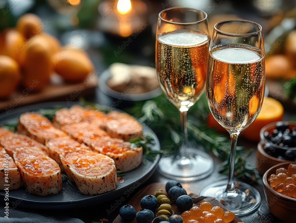 elegant banquet table adorned with gourmet appetizers vibrant colors soft lighting luxurious decor festive atmosphere corporate celebration champagne flutes clinking elegant banquet table adorned with gourmet appetizers vibrant colors soft lighting luxurious decor festive atmosphere corporate celebration champagne flutes clinking