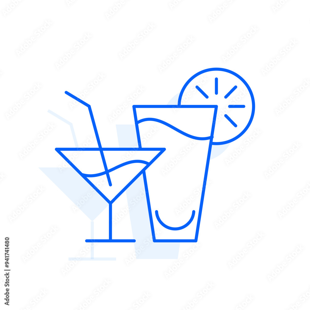 Cocktail, alcohol food icon. Restaurant line editable sign. Public catering related icon. Menu category. Vector illustration in modern thin line style. Cocktail, alcohol food icon. Restaurant line editable sign. Public catering related icon. Menu category. Vector illustration in modern thin line style.