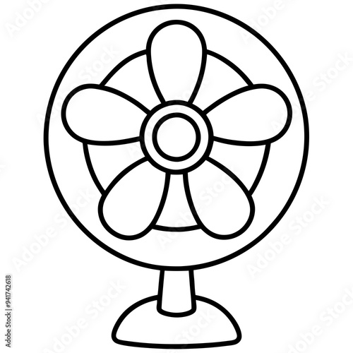 line art of an Electric Fan on a White Background