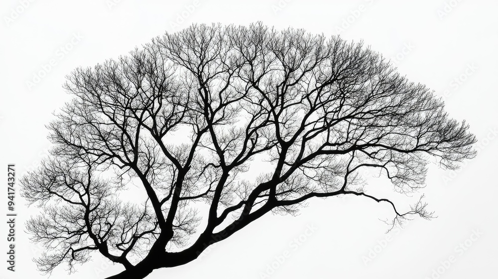 Fototapeta premium Geometric lines forming a tree silhouette with intricate branches, symbolizing the complexity of nature, set against a white background.