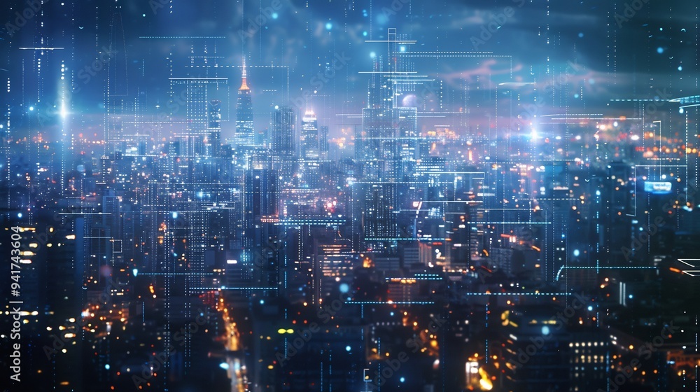 Futuristic Cityscape with Digital Overlays Futuristic Cityscape with Digital Overlays