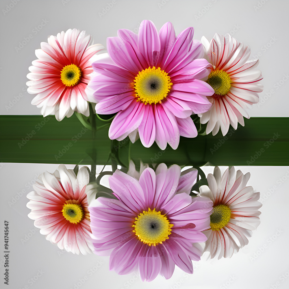 pink and white daisy with mirror pink and white daisy with mirror