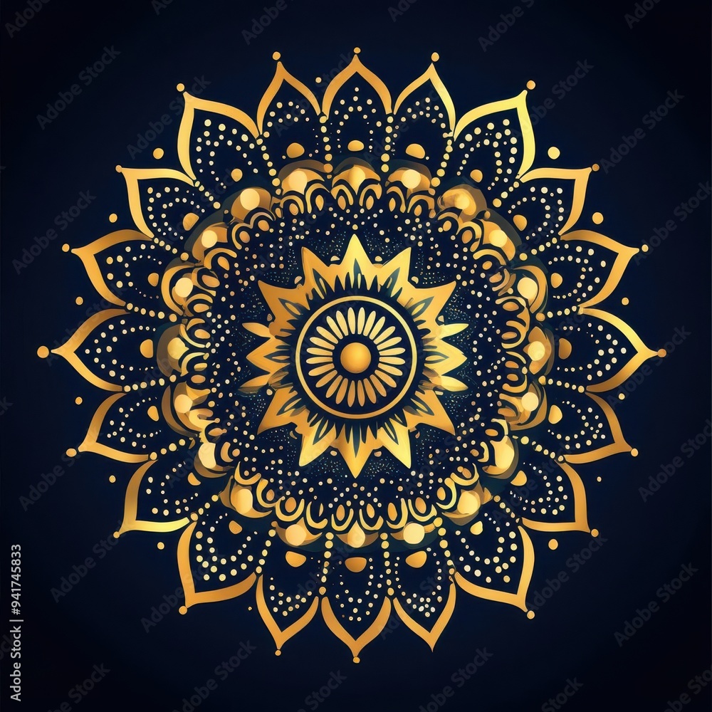 Elegant gold mandala design on a dark background, showcasing intricate patterns and spiritual harmony in visual art Elegant gold mandala design on a dark background, showcasing intricate patterns and spiritual harmony in visual art
