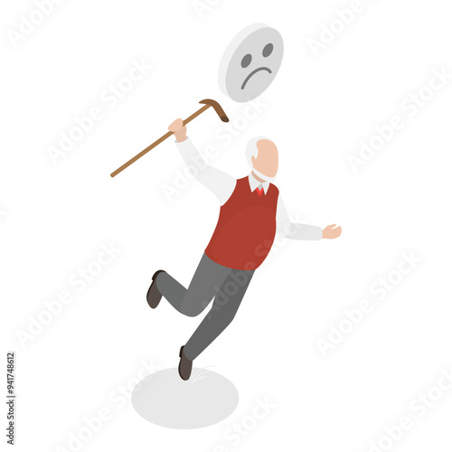 3D Isometric Flat Vector Illustration of Old People Stumble, Seniors Traumatic Accidents. Item 3
