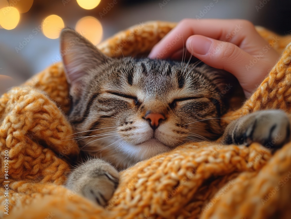 empathetic scene of sick cat nestled in cozy blanket soft lighting caring human hand offering comfort empathetic scene of sick cat nestled in cozy blanket soft lighting caring human hand offering comfort