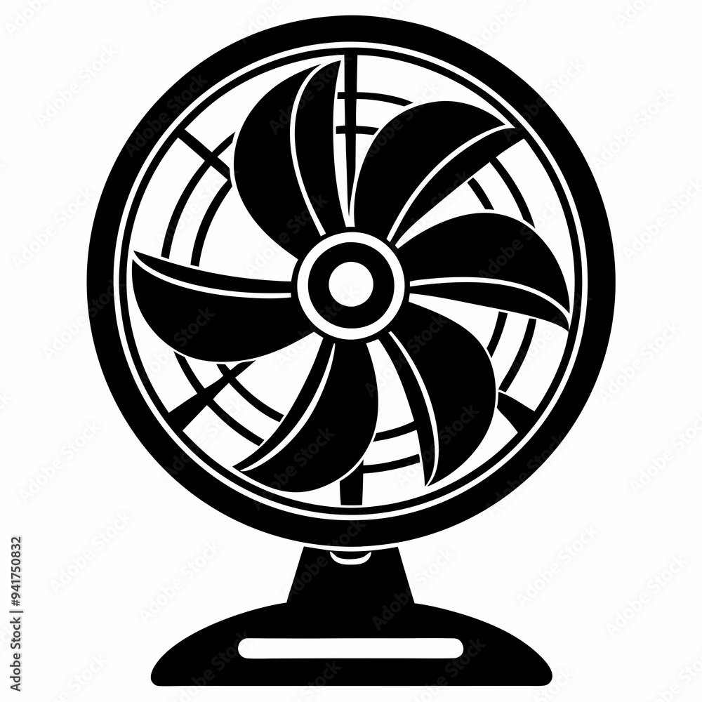 Black Silhouette of an Electric Fan on a White Background Black Silhouette of an Electric Fan on a White Background