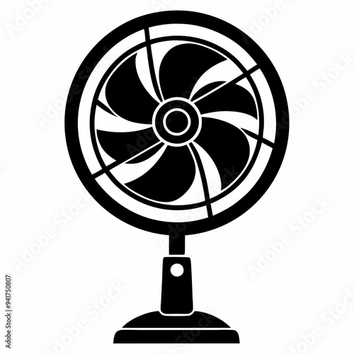 Black Silhouette of an Electric Fan on a White Background