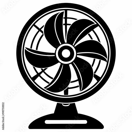 Black Silhouette of an Electric Fan on a White Background