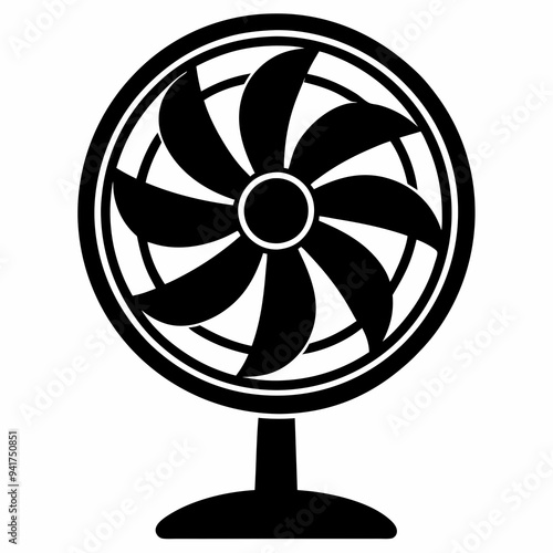 Black Silhouette of an Electric Fan on a White Background