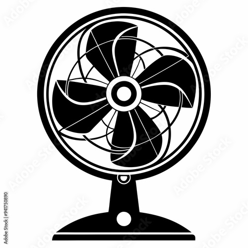 Black Silhouette of an Electric Fan on a White Background