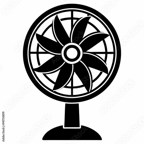 Black Silhouette of an Electric Fan on a White Background