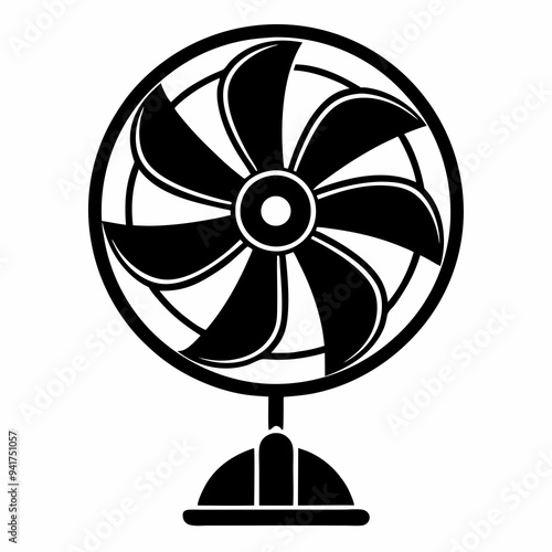 Black Silhouette of an Electric Fan on a White Background