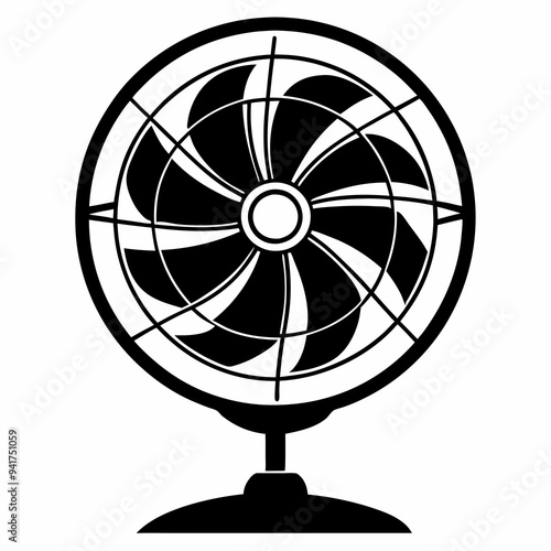 Black Silhouette of an Electric Fan on a White Background