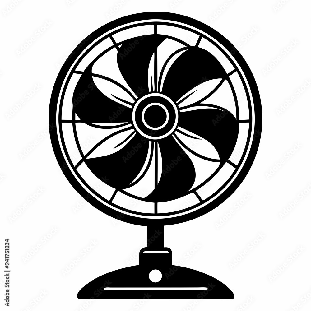 Black Silhouette of an Electric Fan on a White Background Black Silhouette of an Electric Fan on a White Background