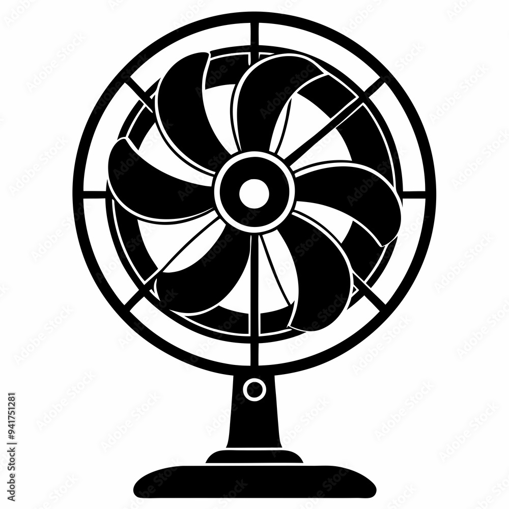 Black Silhouette of an Electric Fan on a White Background Black Silhouette of an Electric Fan on a White Background