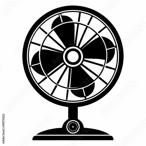 Black Silhouette of an Electric Fan on a White Background