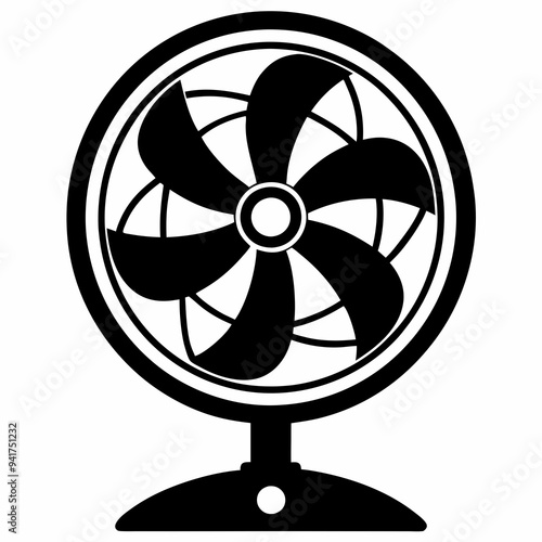 Black Silhouette of an Electric Fan on a White Background