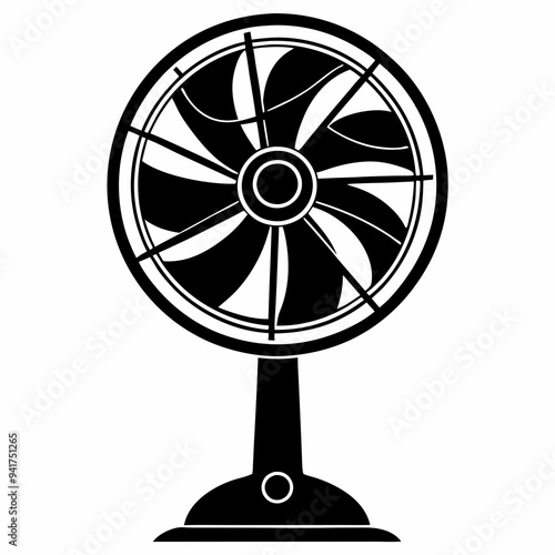 Black Silhouette of an Electric Fan on a White Background