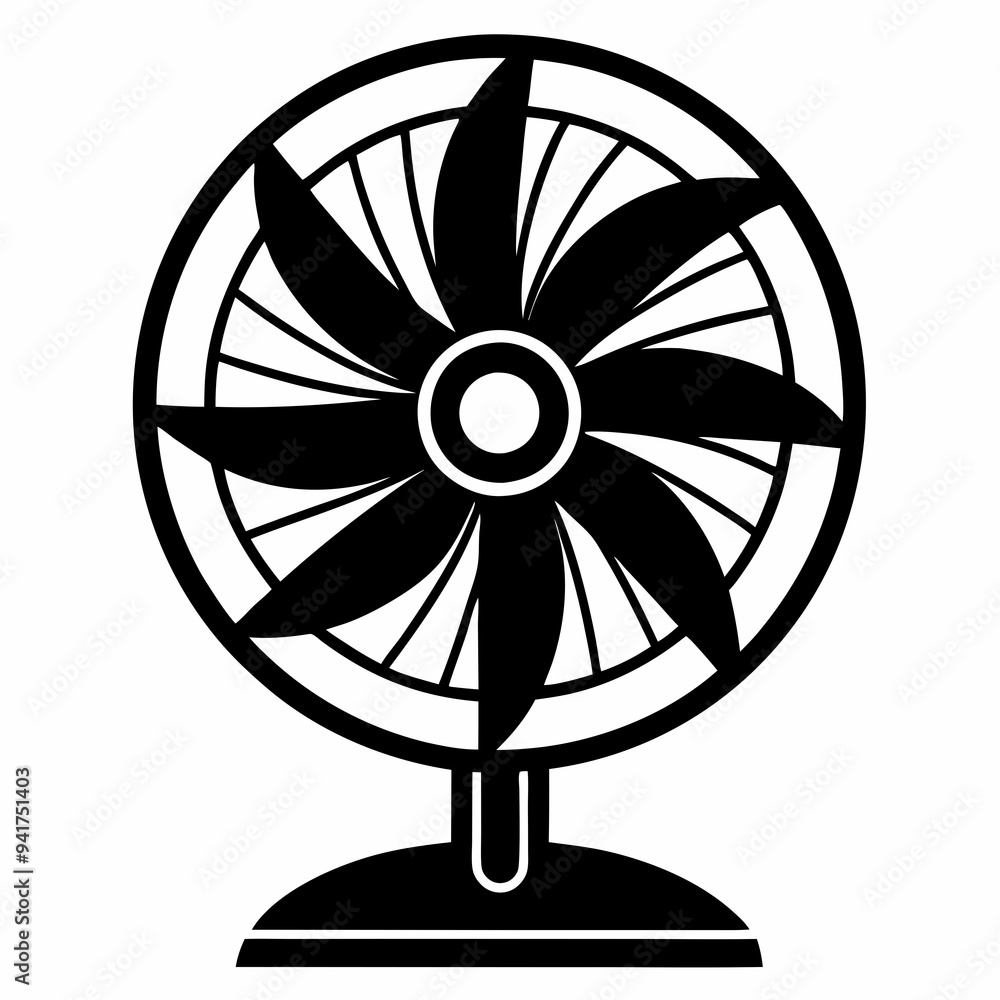 Black Silhouette of an Electric Fan on a White Background Black Silhouette of an Electric Fan on a White Background