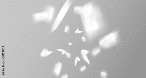 Glare from the sun's rays on the wall. Blurred shadows in the room. Soft overlay of natural light. Abstract background for product presentation.
