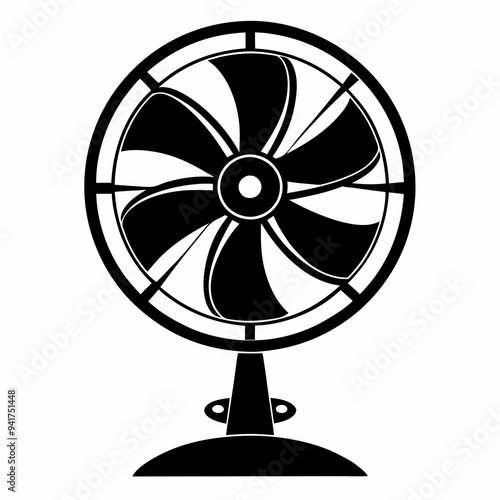 Black Silhouette of an Electric Fan on a White Background