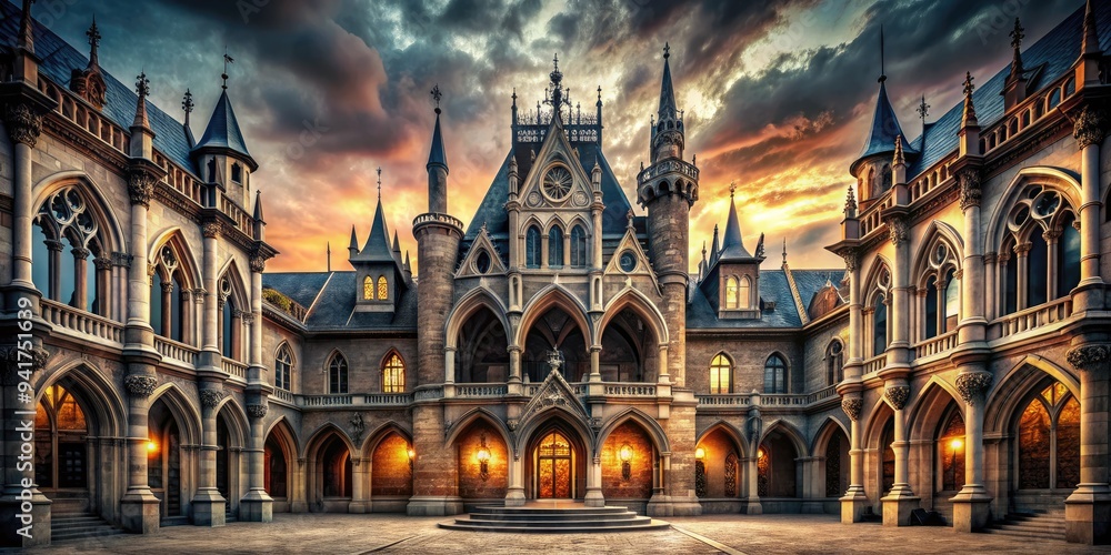 Gothic Drama: Pointed arches and ornate columns, lending a mysterious and evocative atmosphere to the courthouse. Gothic Drama: Pointed arches and ornate columns, lending a mysterious and evocative atmosphere to the courthouse.