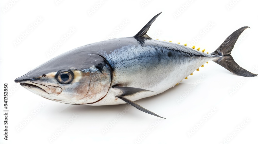 Fototapeta premium Freshly caught tuna fish displayed on a white background ready for preparation