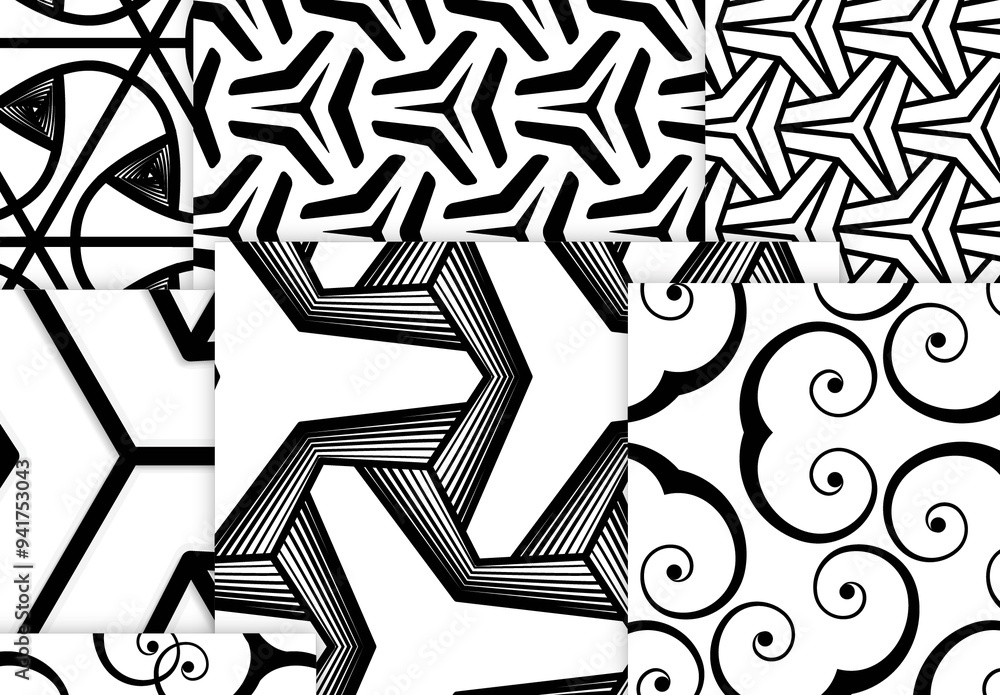 Pattern Using Solid Shapes Seamless Pattern Collection with Simple Black and White Geometric ...