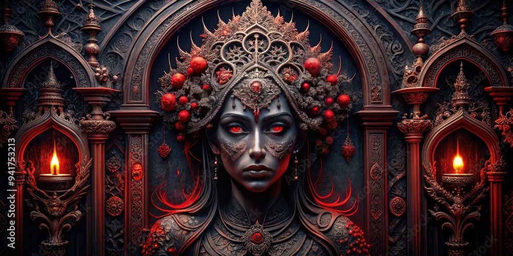Gothic Sarma Saga: Dark, atmospheric, textured, deep reds and blacks, intricate carvings Gothic Sarma Saga: Dark, atmospheric, textured, deep reds and blacks, intricate carvings