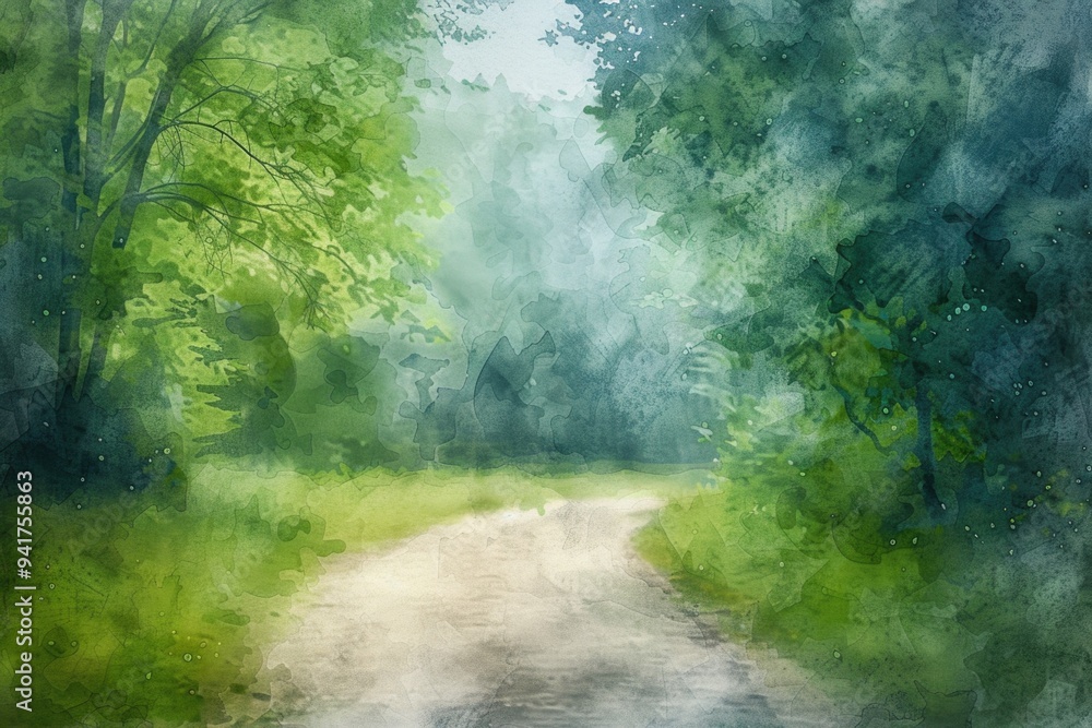 Fototapeta premium A dirt road surrounded by trees and foliage