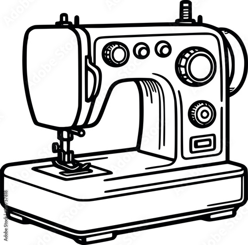 Abstract minimalist Sewing machine continuous line art drawing sketch isolated on white background generated Ai