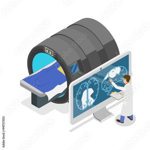 3D Isometric Flat Vector Illustration of Diagnostic Radiology , Magnetic Resonance Imaging. Item 2