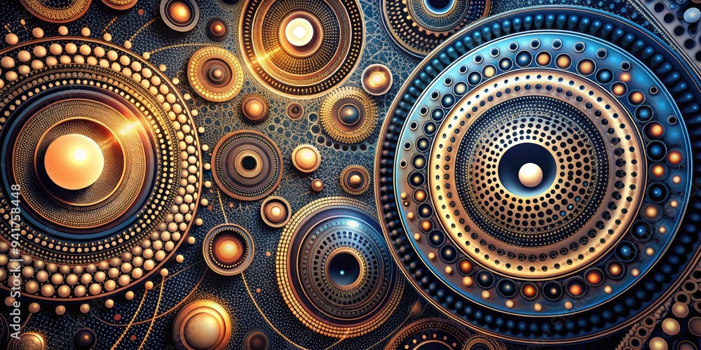 Haunted Automatons: Haunting patterns of circles and dots, resembling the inner workings of machines, conveying feelings of technological unease and mystery. Haunted Automatons: Haunting patterns of circles and dots, resembling the inner workings of machines, conveying feelings of technological unease and mystery.