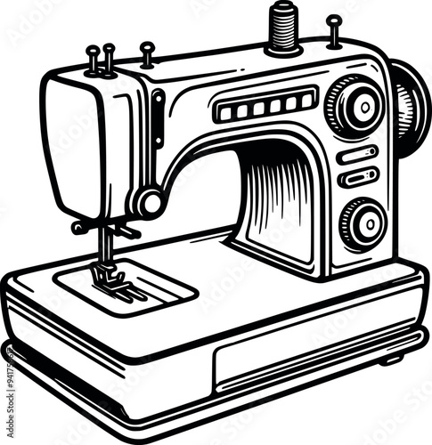 Embroidery sewing machine icon atelier embroidery continuous line drawing vector illustrations on white background generated Ai