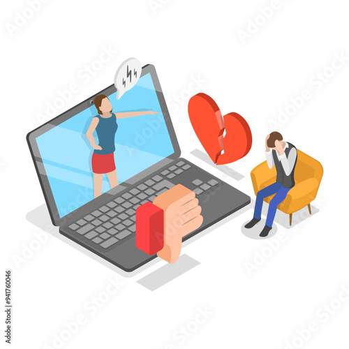 3D Isometric Flat Vector Illustration of Social Media Behavior, Boycott or Mass Riots. Item 1