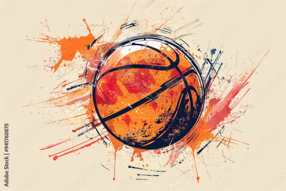 A basketball with colorful paint splatters A basketball with colorful paint splatters
